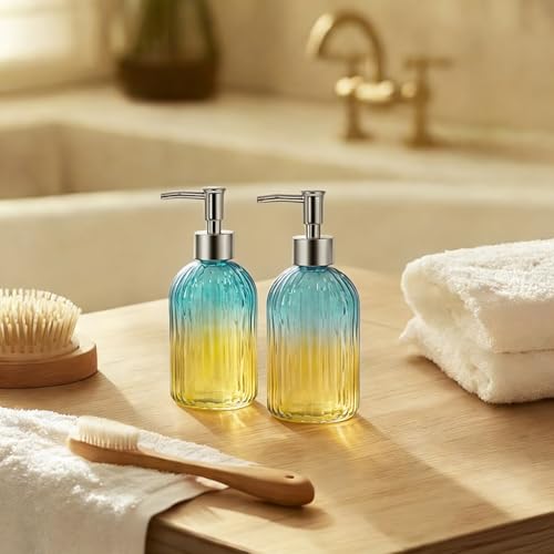 Gradient Glass Soap Dispenser Set - 16oz Hand Soap Bottles (2 Pack)