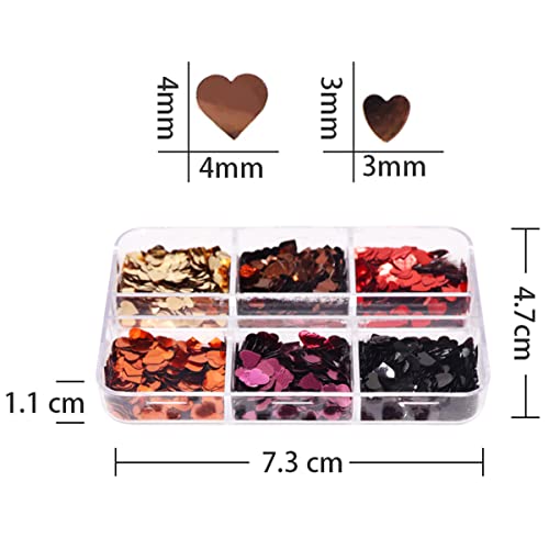 Holographic Heart Nail Glitter Sequins 6 Grids Valentine Art Decals