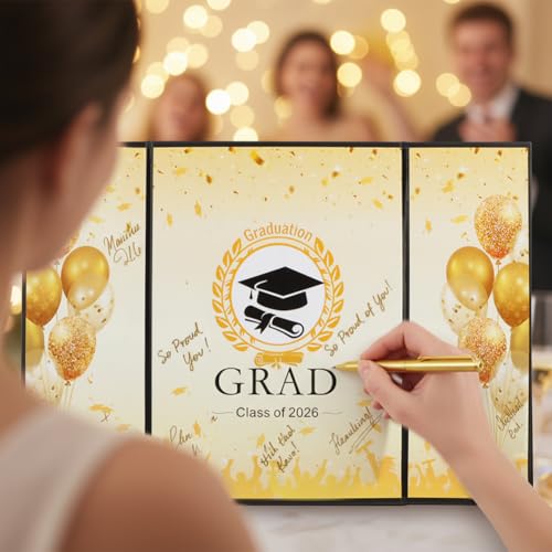 2026 Graduation Guest Book - Black & Gold Sign-In Book