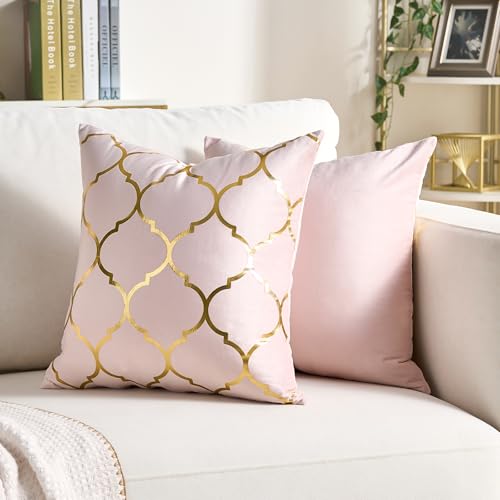 Pack of 2 Gold Velvet Pillow Covers 18x18 - Modern Farmhouse Accent Cushions