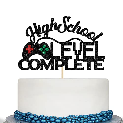 High School Graduation Cake Topper Class of 2026 Game Themed Black Glitter