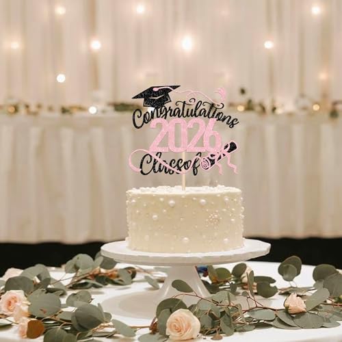 Class of 2026 Cake Topper - Glitter Graduation Decoration