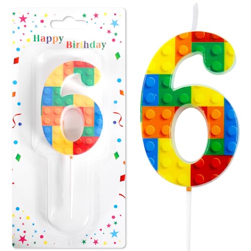 Ceya Number 6 Building Block Birthday Candles - 4.5 Inch, Party Decor, Building Theme, Variation: Building / 6