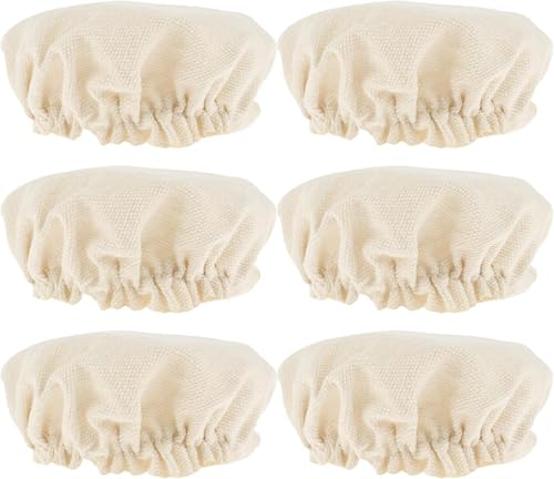 6 Beige Sourdough Starter Jar Covers - Elastic Cotton Linen Set