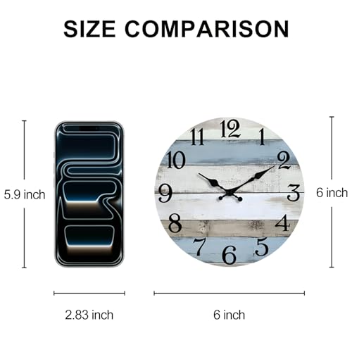 JoFomp 6 Inch Wooden Wall Clock - Silent Coastal Rustic Decor for Living Room Bedroom Kitchen