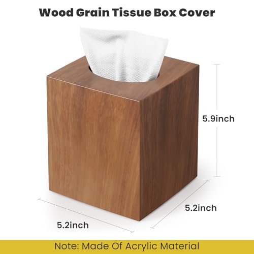 Square Acrylic Tissue Box Cover with Wood Grain Finish
