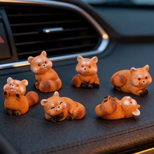 Yolev 6Pcs Red Panda Resin Dashboard Decorations and Cute Car Ornaments