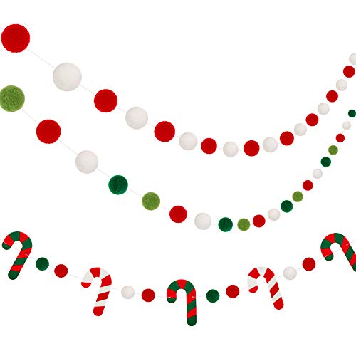 Christmas Felt Pom Pom Garland Set with Candy Cane & Colorful Balls