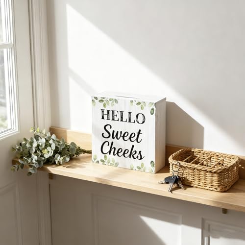 Hello Sweet Cheeks Wooden Box Sign | Funny Bathroom Decor