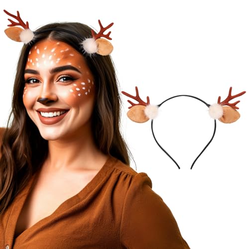 Etercycle Christmas Reindeer Antlers Headband, Cute Brown Elk Hair Accessory