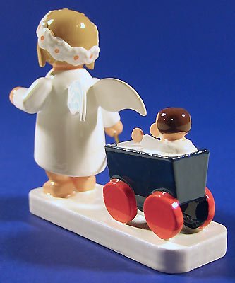 Handpainted Wooden Snowflake Angel Figurine with Wagon - German Holiday Decor