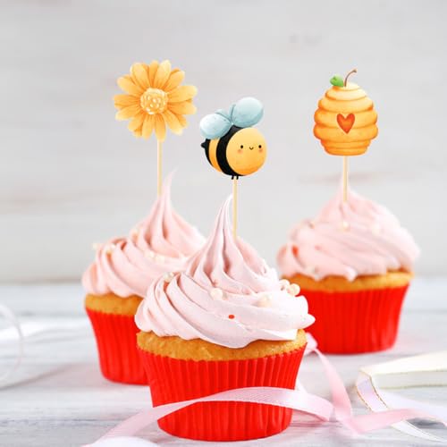 21 PCS Bee Cupcake Toppers - Cute Party Decorations