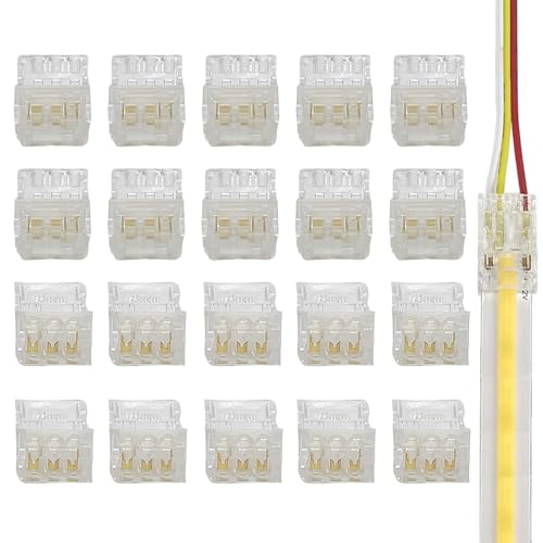 Clearhill 10mm 3Pin Solderless LED Light Strip Connectors - 20 Pack