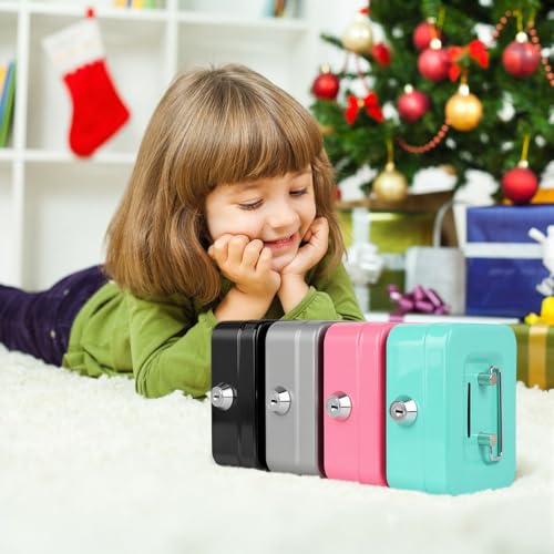 Crinwaki Mini Pink Steel Cash Box with Lock and Coin Slot - 4.5" Compact Safe