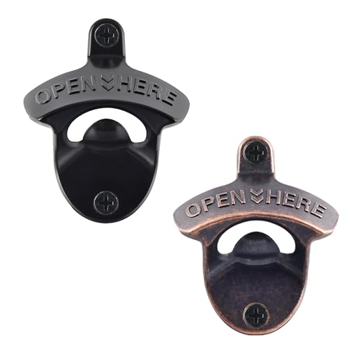 HAIICEN Wall Mounted Beer Bottle Opener Set - Black & Antique Copper, 2 PCS