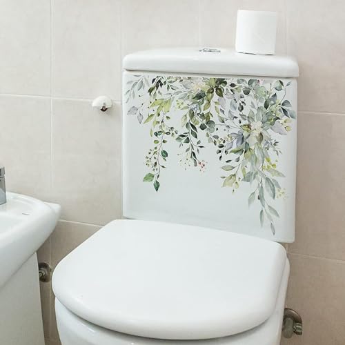 Green Plant Leaves Toilet Lid Decals - Waterproof & Removable
