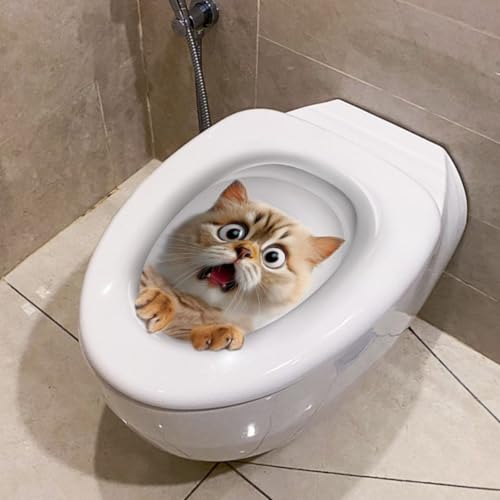 3D Kitten Toilet Lid Sticker - Waterproof Removable Bathroom Decal
