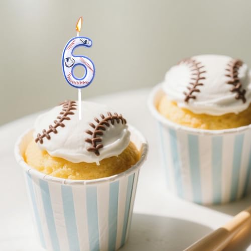 Baseball Number 6 Birthday Candle - Sports Cake Topper Decoration
