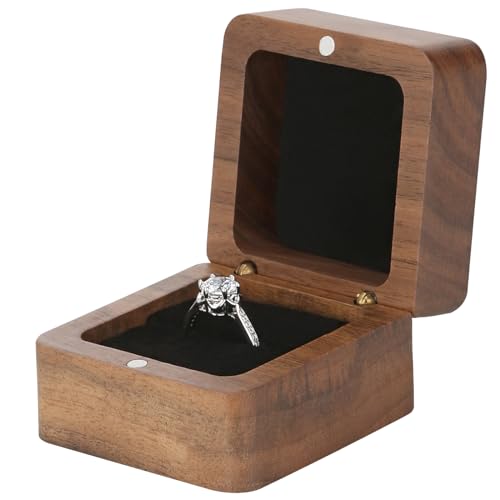 LETURE Wooden Ring Box, Small Black 1-Slot Vintage Wood Jewelry Holder