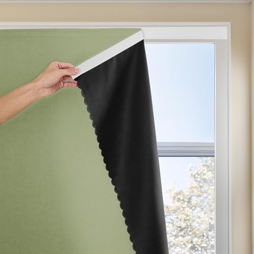 Jilron 100% Blackout Adhesive Curtain, No-Drill Blinds, Sage Green 35x48