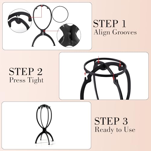 Portable Foldable Wig Stand with Dust Bag 13.8 Inch Black