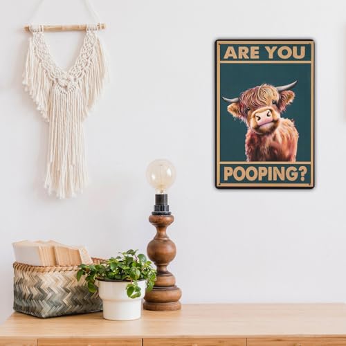 Funny Highland Cow Bathroom Sign - Vintage Metal Wall Art 8x12