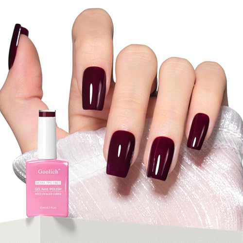Goolich Burgundy Gel Nail Polish 0.5 Fl Oz HEMA Free Wine Red Soak Off