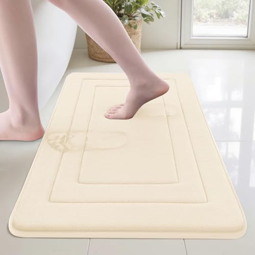 Cupic Cupid Memory Foam Bath Mat, Non-Slip Bathroom Rug, Cream, 16" x 24"