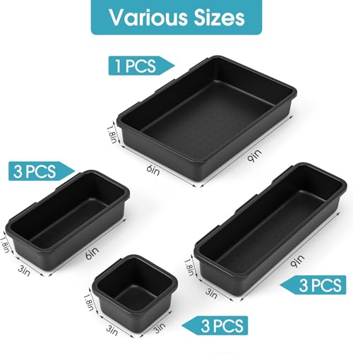 StoreHappily 10 Pack Black Drawer Organizer Set - Multi-Size Plastic Storage Bins for Kitchen, Bathroom, Office & Jewelry