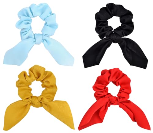 RANYUNSYZ 4 Pcs Colorful Bow & Bunny Ear Hair Scrunchies Elastic Ties
