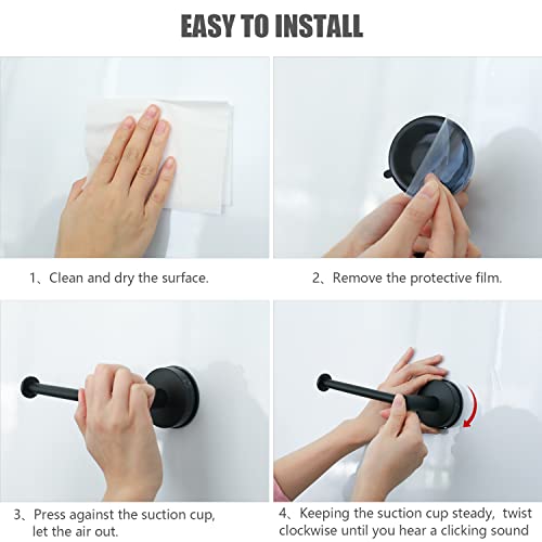DGYB Black Suction Cup Toilet Paper Holder - No Drill, Rustproof Stainless Steel, 5.8 Inch