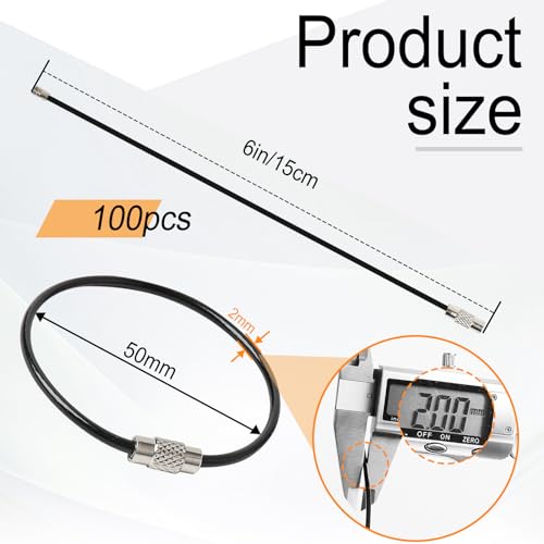100 Pieces Cable Key Rings Wire Keychain Cable 6 in 2 mm Stainless Steel Wire Key Chain Metal Wire Keychain for Keys, Tags,Transport,Office, Warehouse