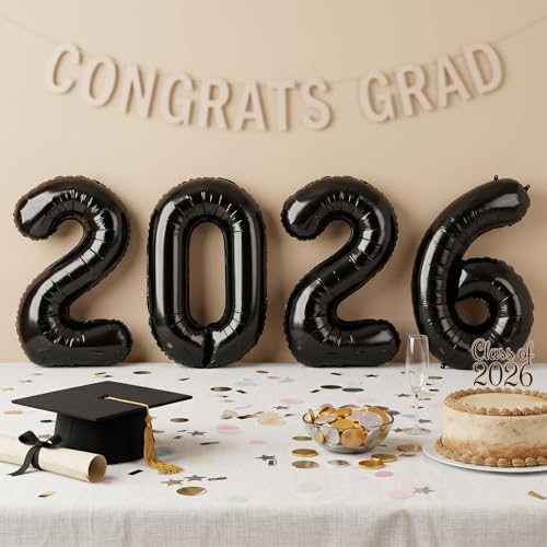 32-Inch Black 2026 Graduation & New Year Balloons - Mylar Decor