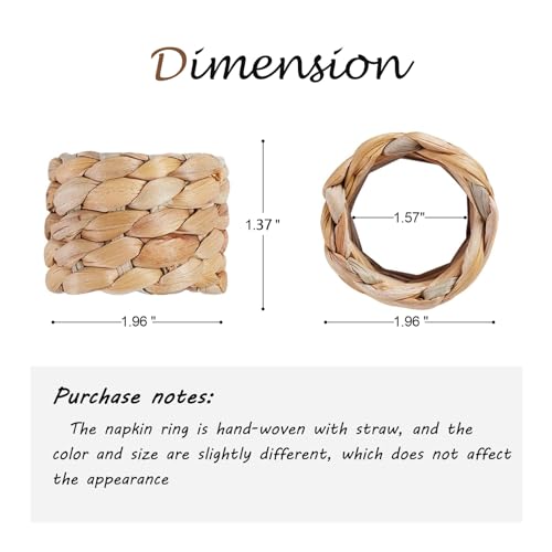 Water Hyacinth Napkin Rings Set of 12 Farmhouse Fall Table Decor