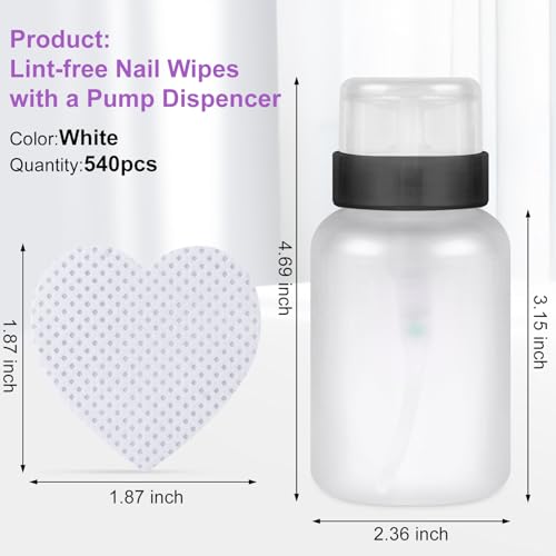 540 Lint-Free Nail Wipes with Pump Dispenser Bottle for Gel Polish