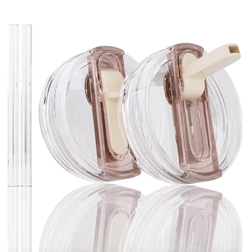 2 Pack Replacement Lid for Stanley 40 oz Quencher H2.0 & ProTour, Flip Straw Tumbler Lid for Stanley Cup, Leakproof, No Spill & Easy to Use Reusable Tumbler Cover (Cream)