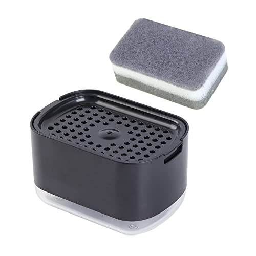 Obsoorth 10oz Dish Soap Dispenser with Sponge Holder - Black Sink Caddy