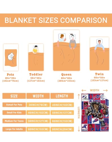 American Football Buffalo Throw Blanket - L80 x W60 - Team Colors & Logo - Outdoor, Travel, Game Day
