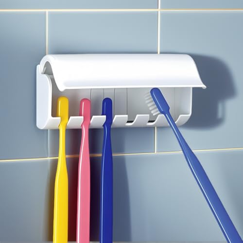 Wall-Mounted Toothbrush Holder with Cover - 6 Slot Organizer