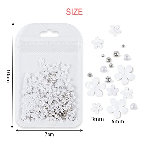 3D Flower Nail Charms with Pearls and Caviar Beads, 400Pcs DIY Manicure