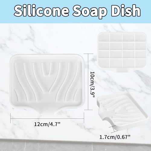 MCSDFN Silicone Soap Dish with Drain - Self-Draining Holder, White (2 Pack)