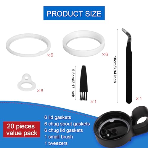 20pcs Water Bottle Lid Replacement for Thermoflask 24/32/40/64oz, Water Bottle Gasket Replacement Silicone Sealing Ring Water Cup Seal Ring for Water Bottle Straw Lid& Spout