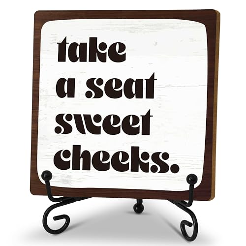 Funny Bathroom Sign with Stand - Sweet Cheeks Decor, 5x5 in