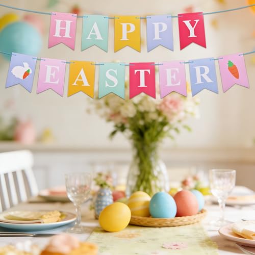 Happy Easter Banner Kit with Bunny Carrot Flags and String