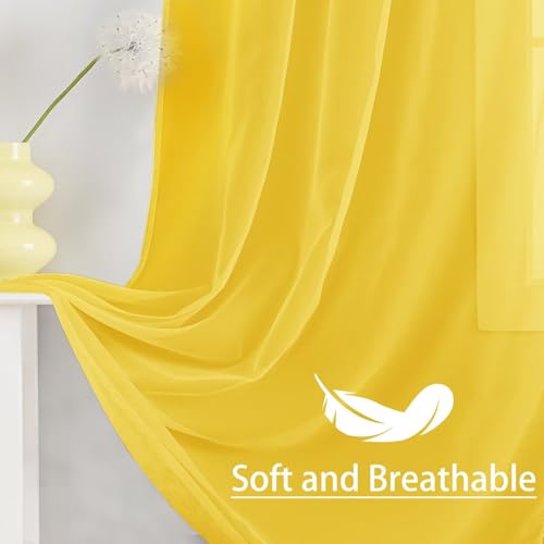 Karseteli Yellow Semi Voile Sheer Curtains 42" W x 84" L - 2 Panels