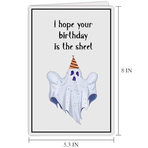 Funny Ghost Birthday Card for Friends & Coworkers - 8x5.3in