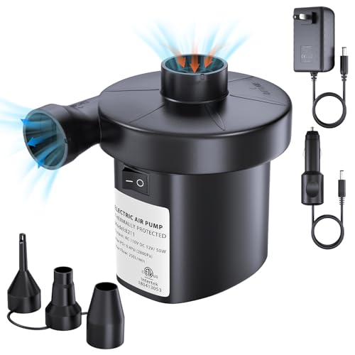 PULIDIKI Electric Air Pump for Inflatables - 3 Nozzles, Quick Inflation
