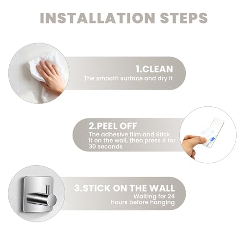 Phtynex Silver Self Adhesive Over the Door Hooks - 4 Pack for Bathroom & Home