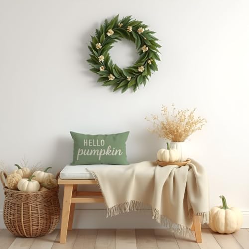 Sage Green Fall Throw Pillow Cover 12x20 | Hello Pumpkin Design