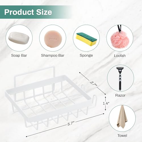 Oasiteege Adhesive Shower Soap Dish with Hooks - Self-Draining Wall Mount